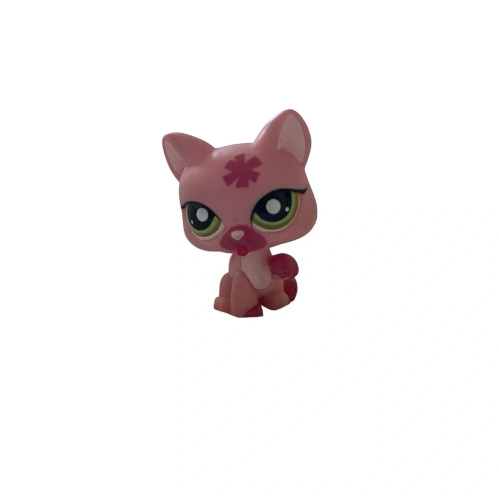 Littlest Pet Shop LPS #1846 KITTY CAT Licking Paw Hasbro Olive Green Eyes Flower